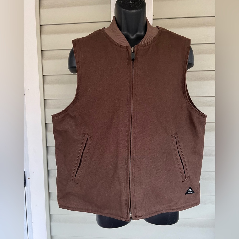 Ridgecut Toughwear Brown Sherpa-Lined Vest Men’s Size Large Zip Outdoor